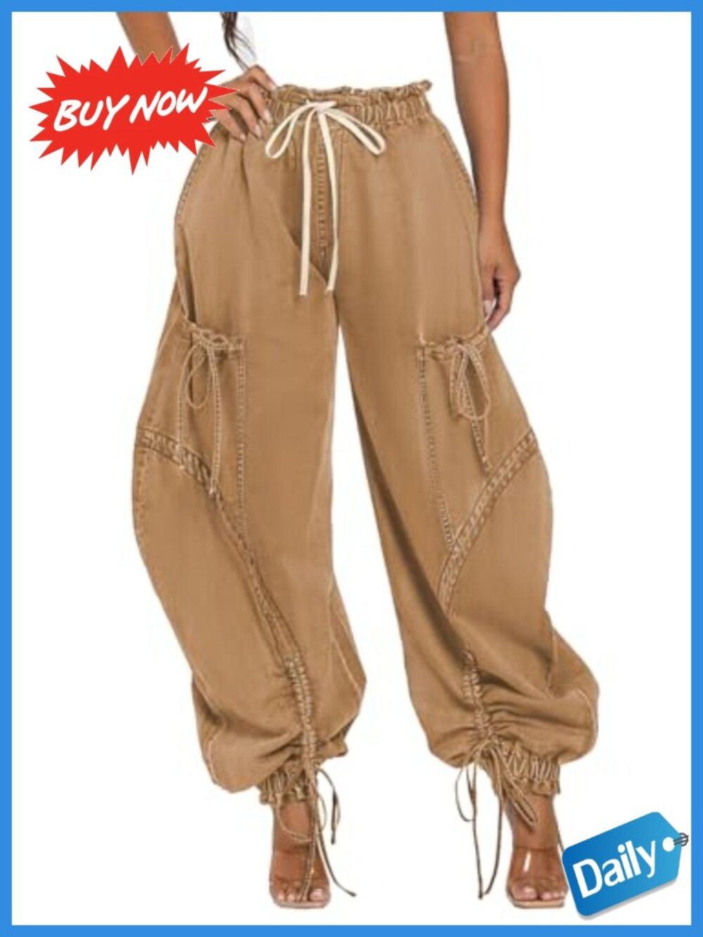 Women Baggy Barrel Jeans High Waisted Y2K Drawstring Cargo Wide Leg Denim